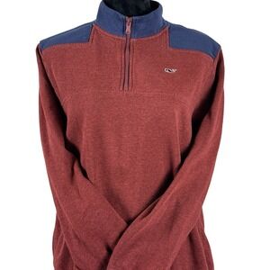 Vineyard Vines Womens Quarter Zip Pullover Sweatshirt Red Blue Whale Fleece M